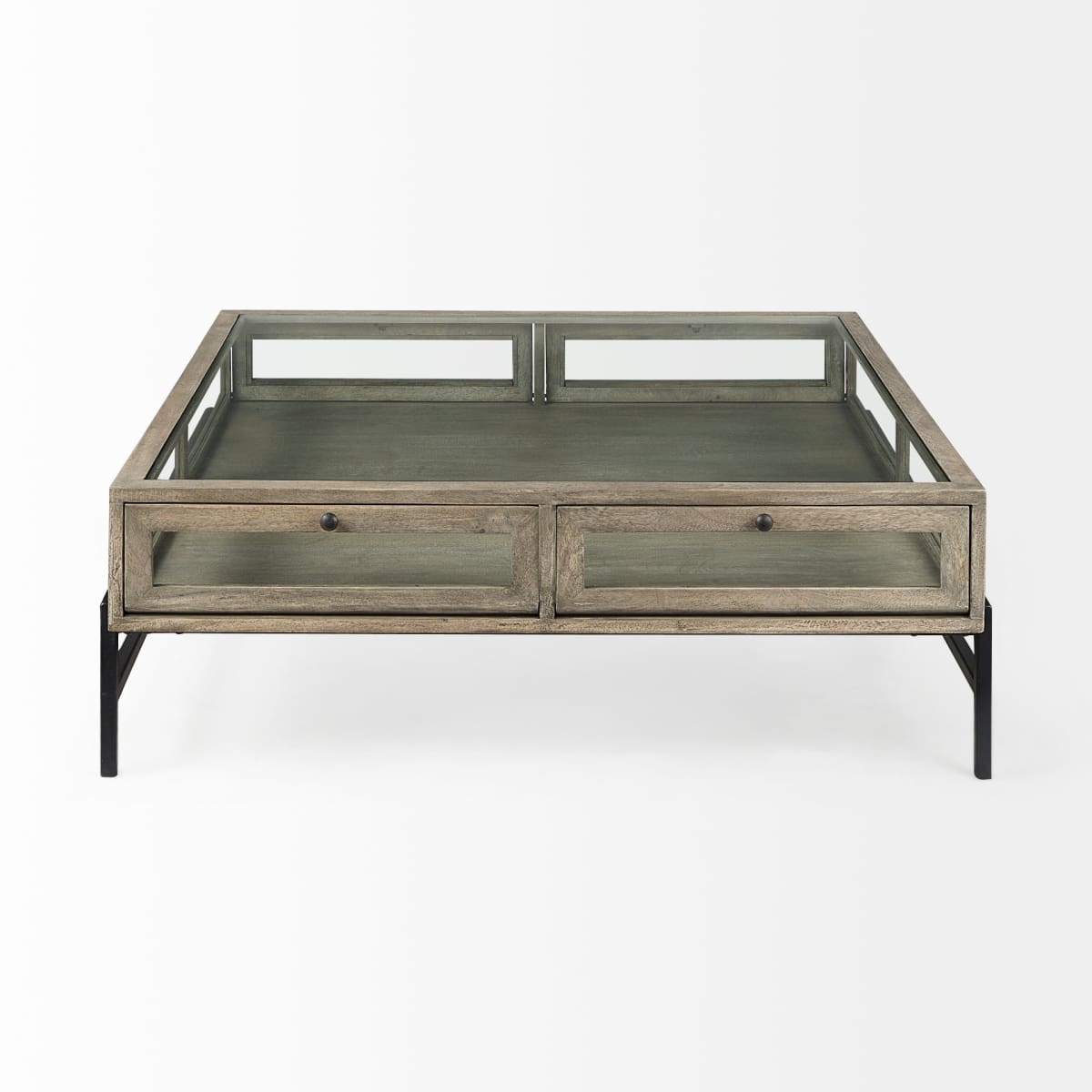 Arelius Coffee Table % 7C Square Gray Wood | Black Metal | Square - coffee-tables