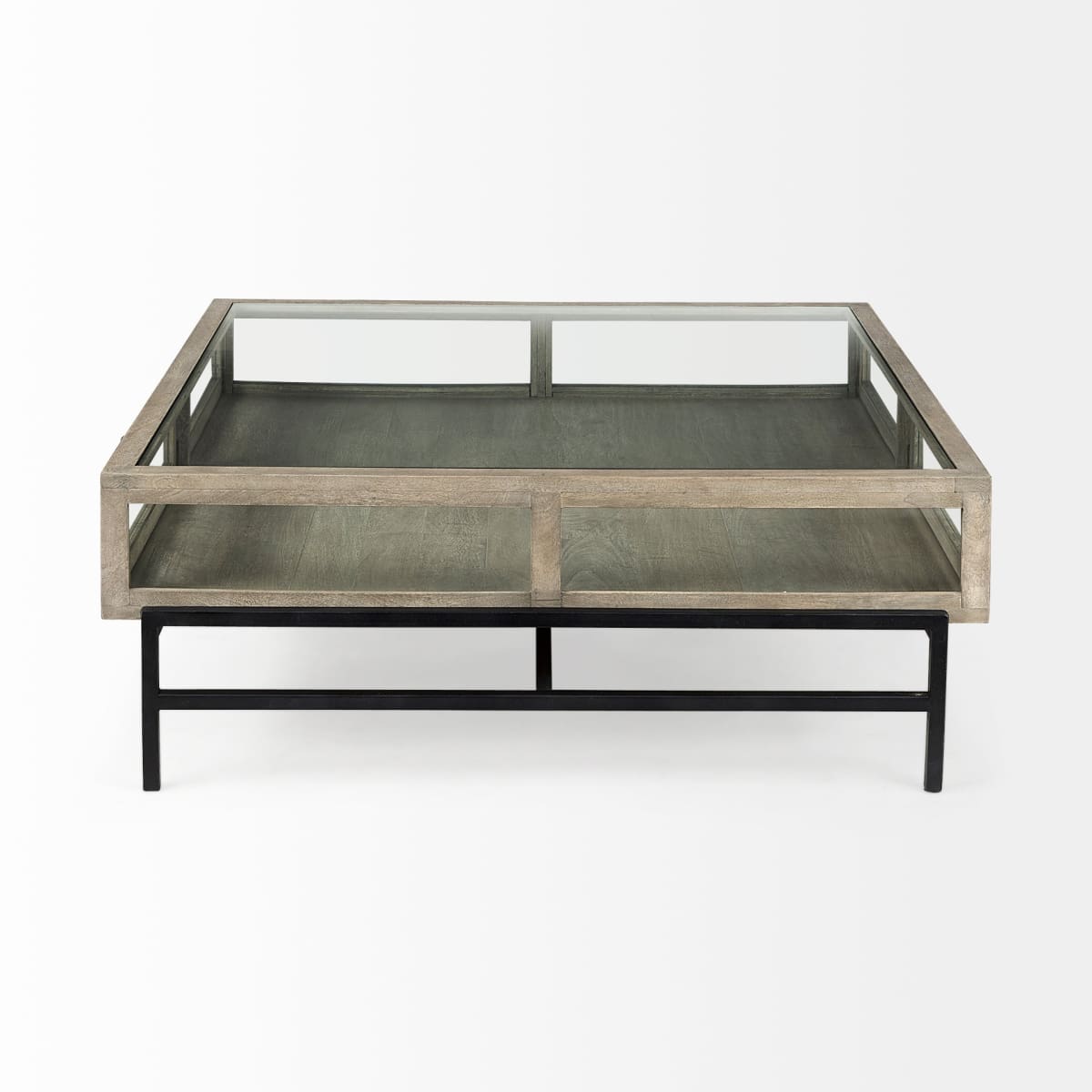 Arelius Coffee Table % 7C Square Gray Wood | Black Metal | Square - coffee-tables