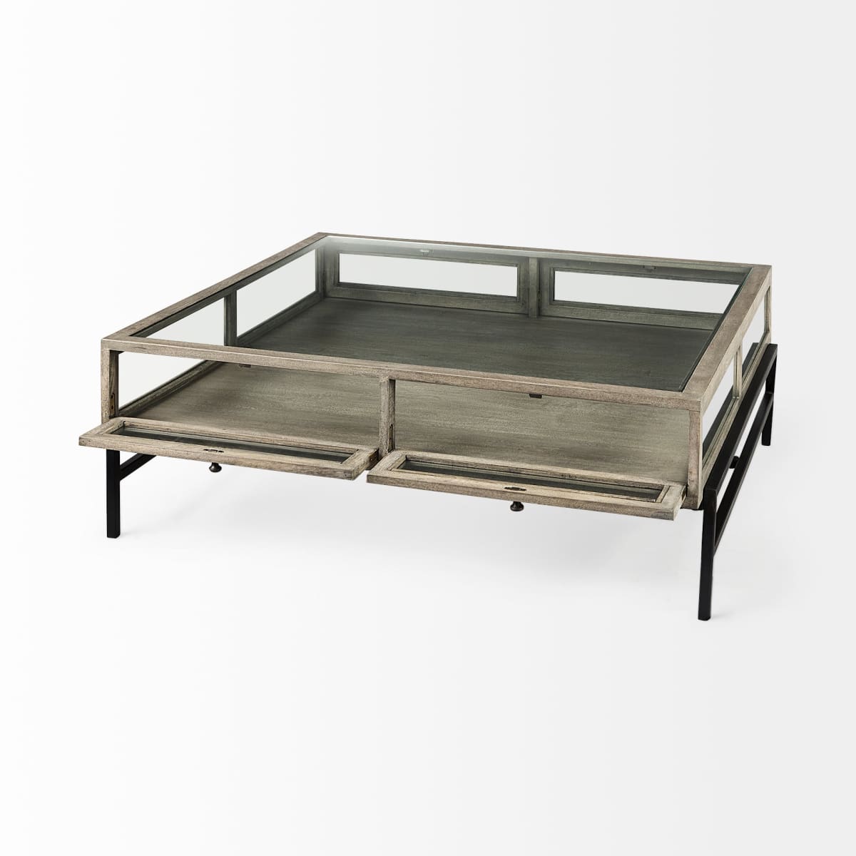 Arelius Coffee Table % 7C Square Gray Wood | Black Metal | Square - coffee-tables