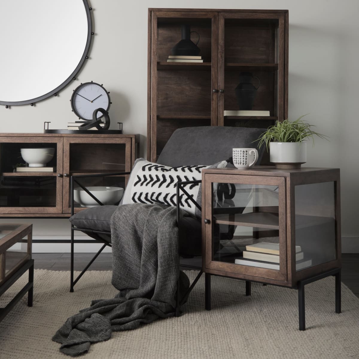 Arelius End Side Table Medium Brown Wood | Black Metal - end-and-side-tables