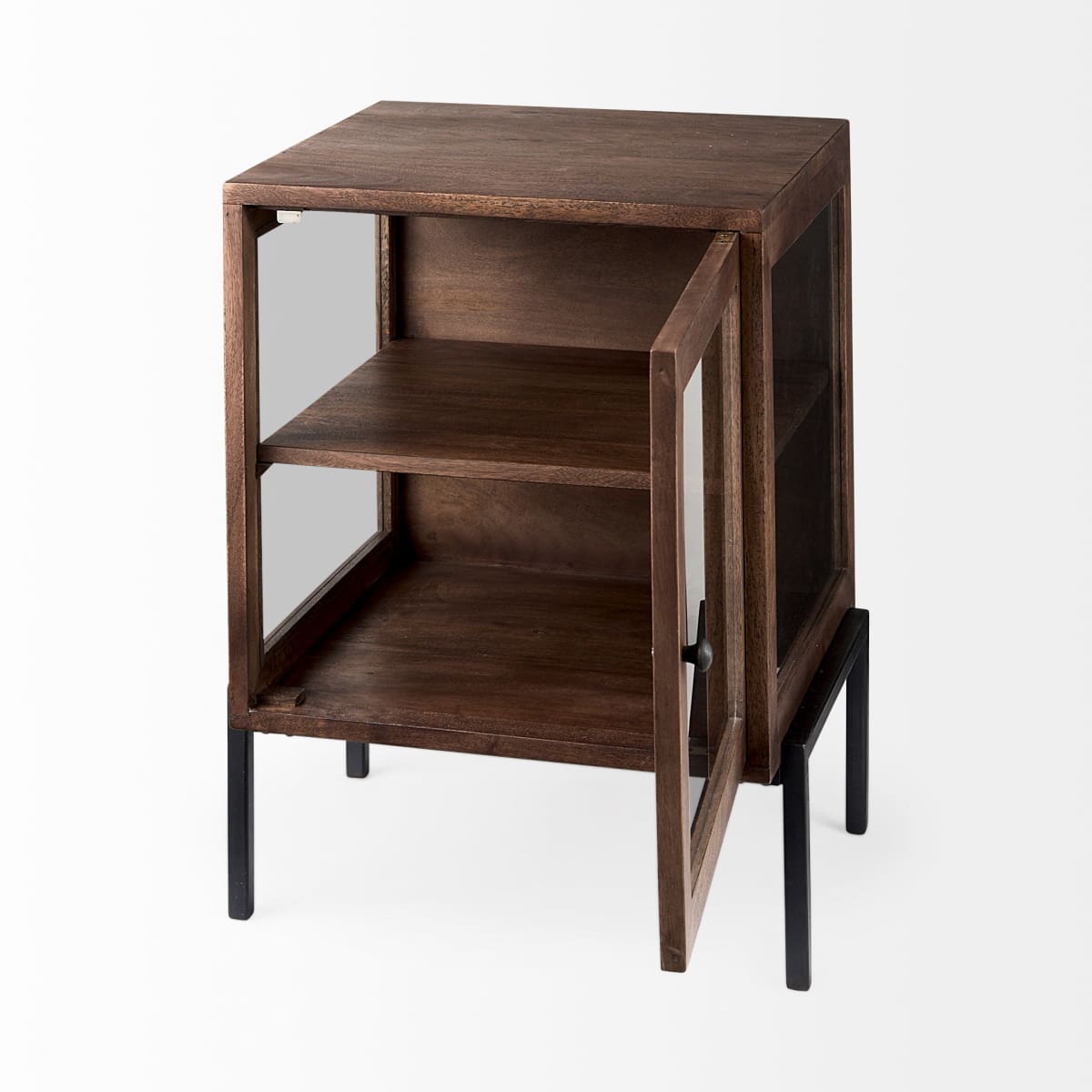 Arelius End Side Table Medium Brown Wood | Black Metal - end-and-side-tables