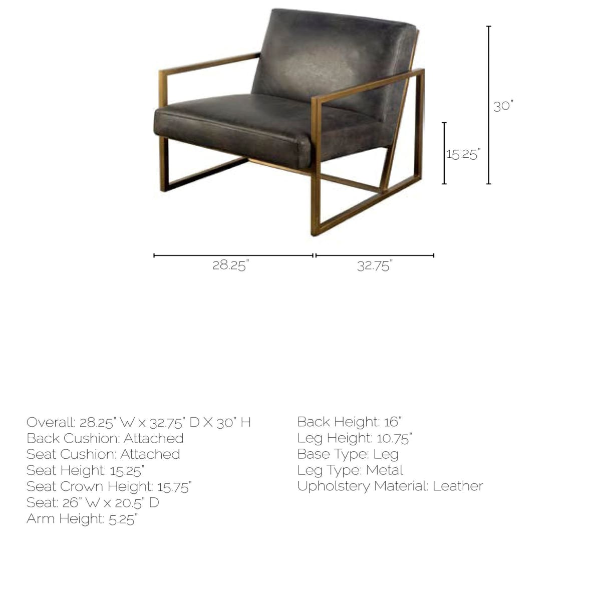 Armelle Accent Chair Black Leather | Gold Metal - accent-chairs