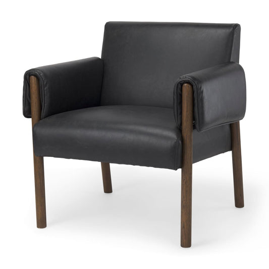 Ashton Accent Chair Black Faux Leather | Dark Brown Wood - accent-chairs