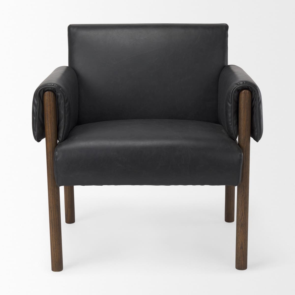Ashton Accent Chair Black Faux Leather | Dark Brown Wood - accent-chairs