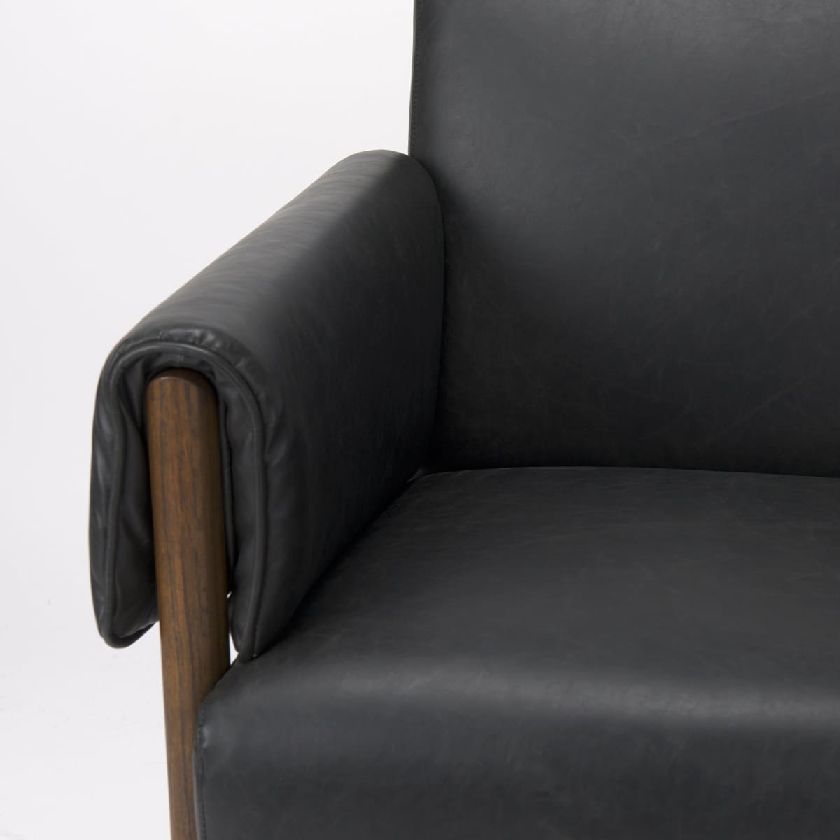 Ashton Accent Chair Black Faux Leather | Dark Brown Wood - accent-chairs