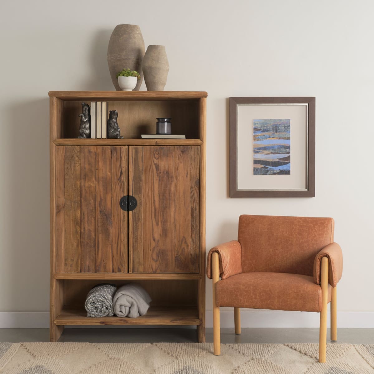 Ashton Accent Chair Brown Faux Leather | Light Wood - accent-chairs