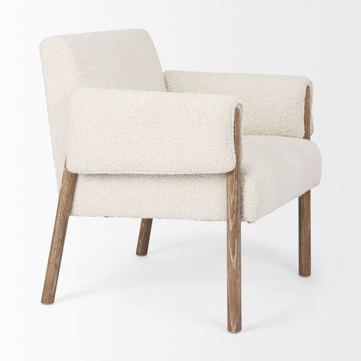 Ashton Accent Chair Cream Bouclé Fabric | Medium Brown Wood - accent-chairs