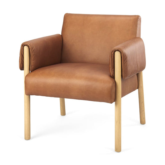 Ashton Leather Accent Chair Brown Leather | Light Wood - accent-chairs
