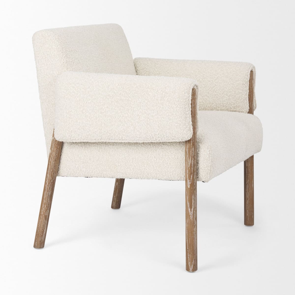 Ashton Upholstered Accent Chair Cream Bouclé Fabric | Medium Brown Wood - accent-chairs