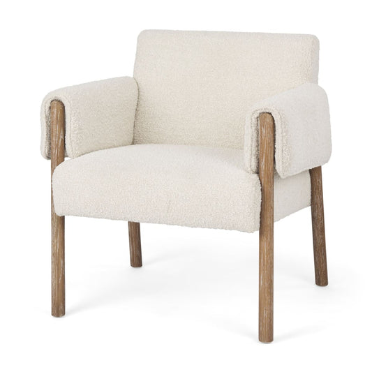 Ashton Upholstered Accent Chair Cream Bouclé Fabric | Medium Brown Wood - accent-chairs