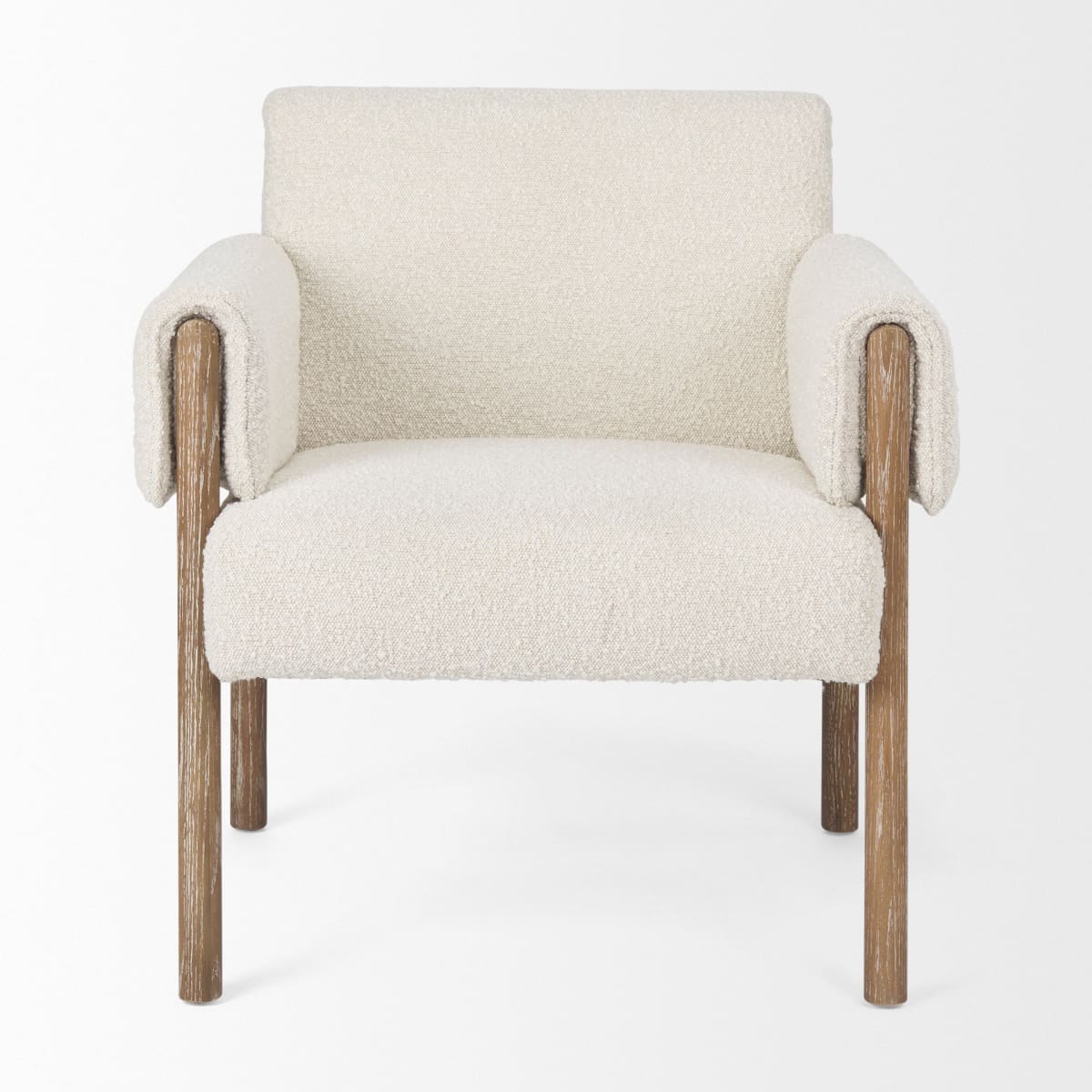 Ashton Upholstered Accent Chair Cream Bouclé Fabric | Medium Brown Wood - accent-chairs