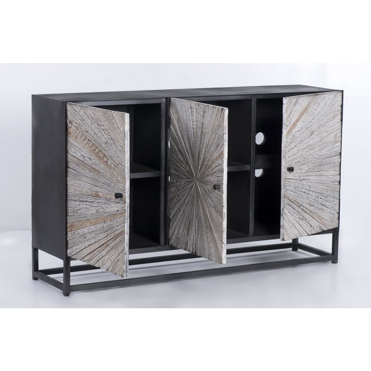 Astral Plains Reclaimed 3 Door Accent Cabinet-Grey Wash - 59X15X34 - accent cabinet
