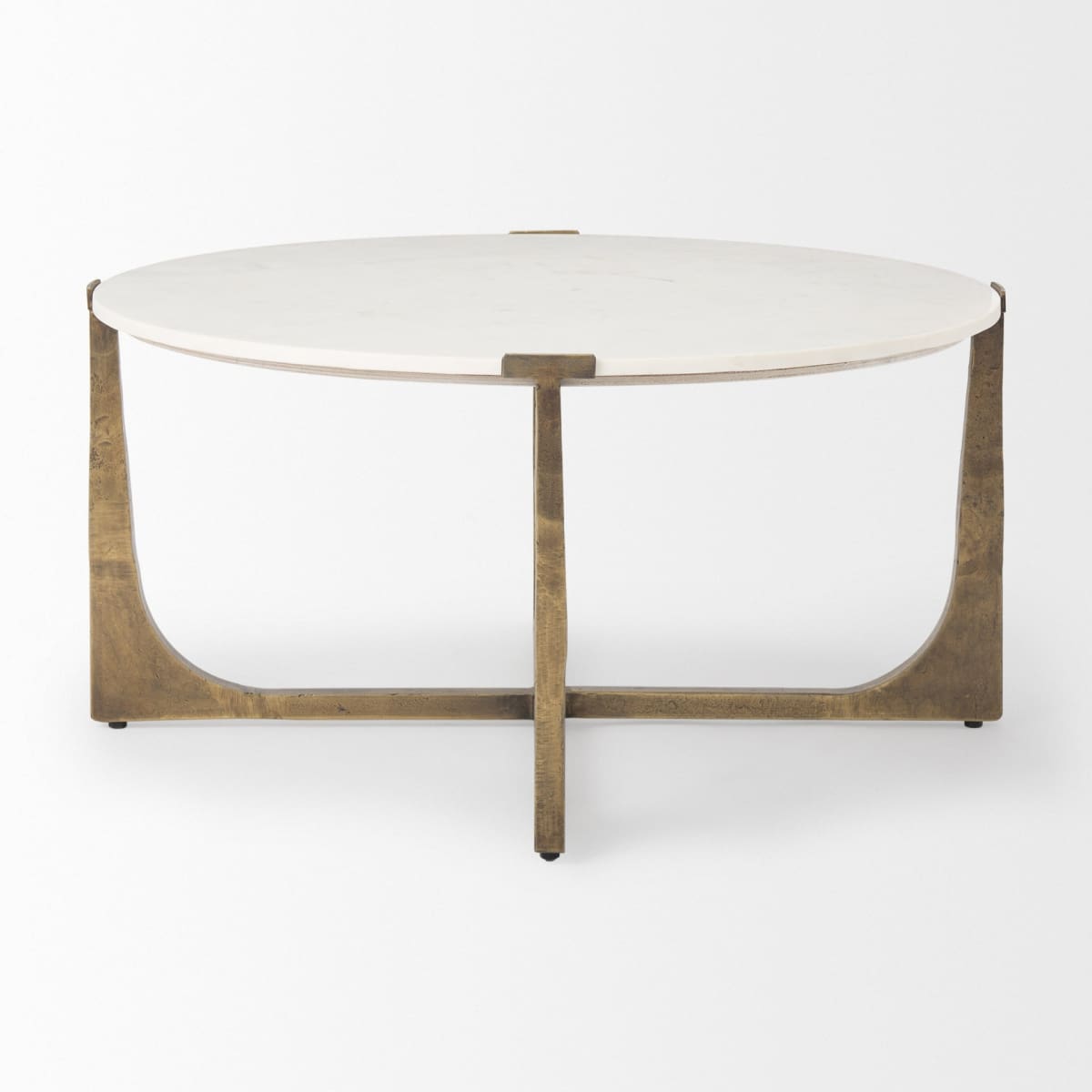 Atticus Coffee Table White Marble | Antiqued Gold Hammered Metal - coffee-tables