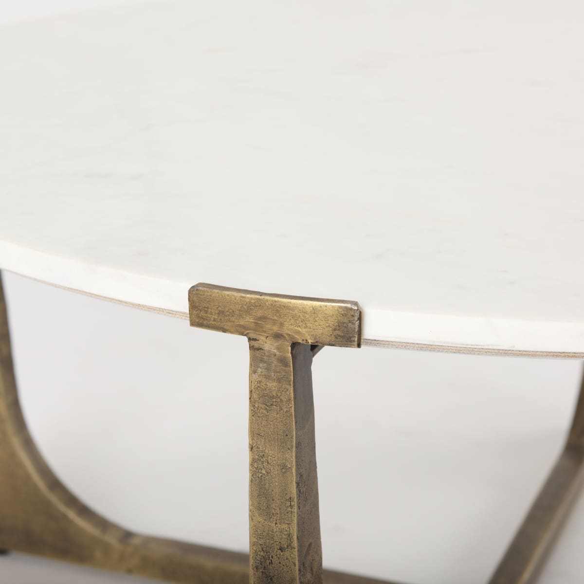 Atticus Coffee Table White Marble | Antiqued Gold Hammered Metal - coffee-tables