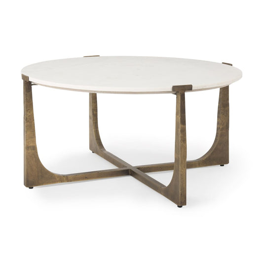 Atticus Coffee Table White Marble | Antiqued Gold Hammered Metal - coffee-tables