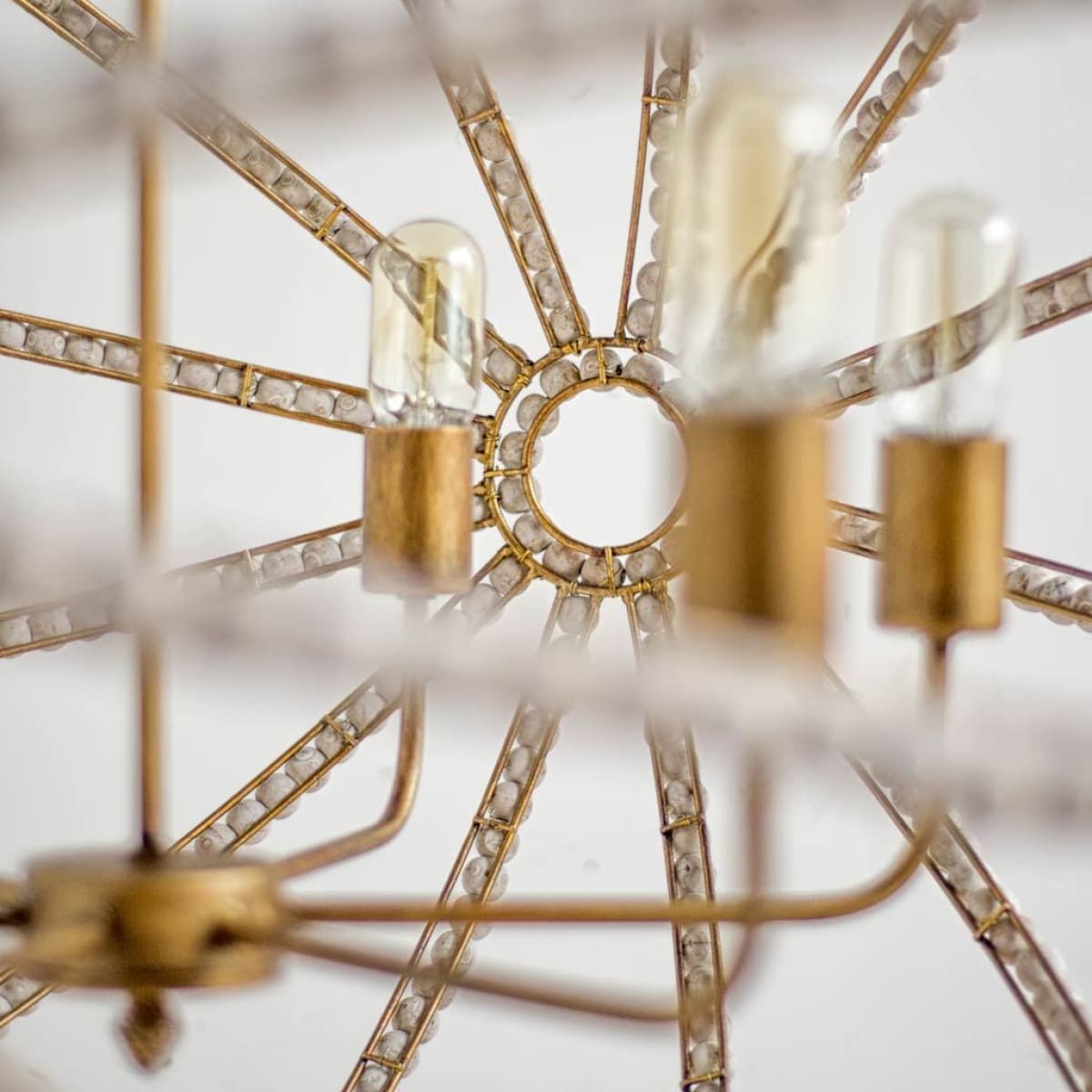 Ava Chandelier Gold Metal | White Wood - chandeliers