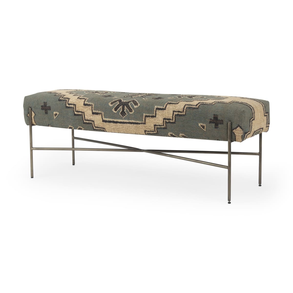 Avery Bench Multi Colored Fabric | Black Metal - benches
