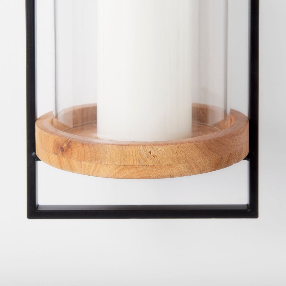 Avram Candle Holder Black Metal | Brown Wood - wall-candle-holders