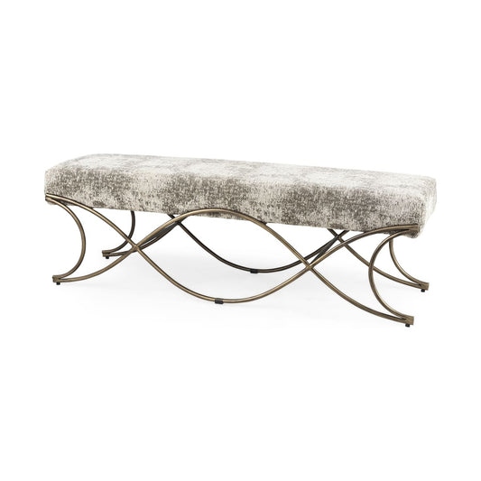 Ayla Bench Light/Dark Gray Fabric | Antique Gold - benches