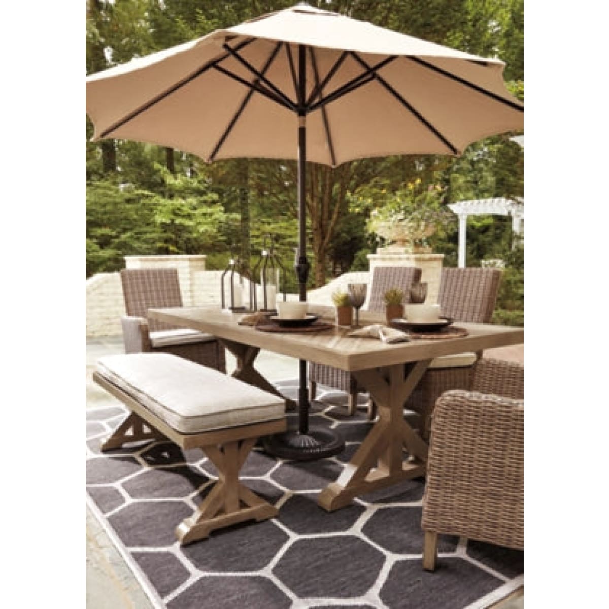 Beachcroft Dining Table Set with Umbrella Option - 42.38 W x 84.38 D x 29.5 H - Outdoor Sofa