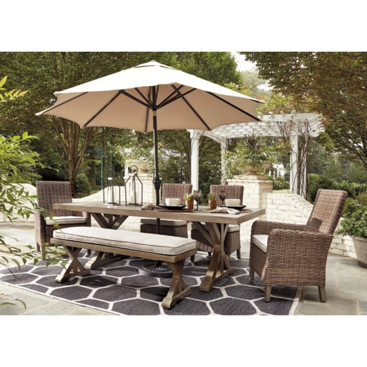 Beachcroft Dining Table Set with Umbrella Option - 42.38 W x 84.38 D x 29.5 H - Outdoor Sofa