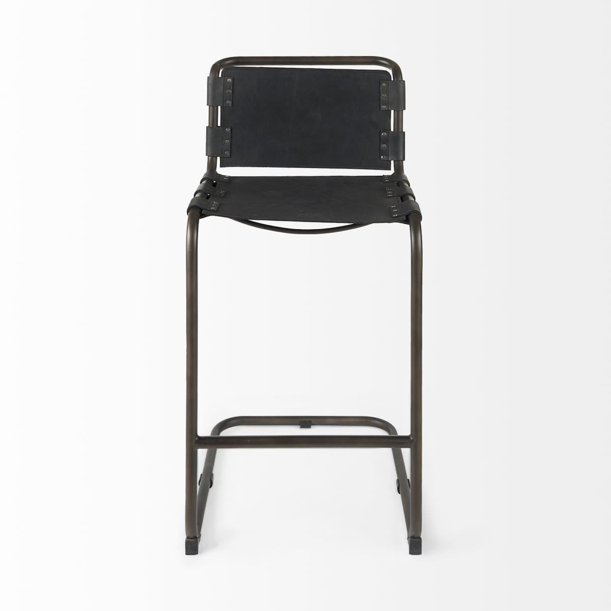 Berbick Bar Counter Stool Black Leather | Gray Metal | Bar - bar-stools