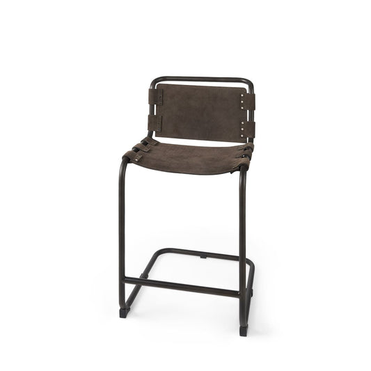 Berbick Bar Counter Stool Brown/Gray Suede | Gray Metal | Counter - bar-stools