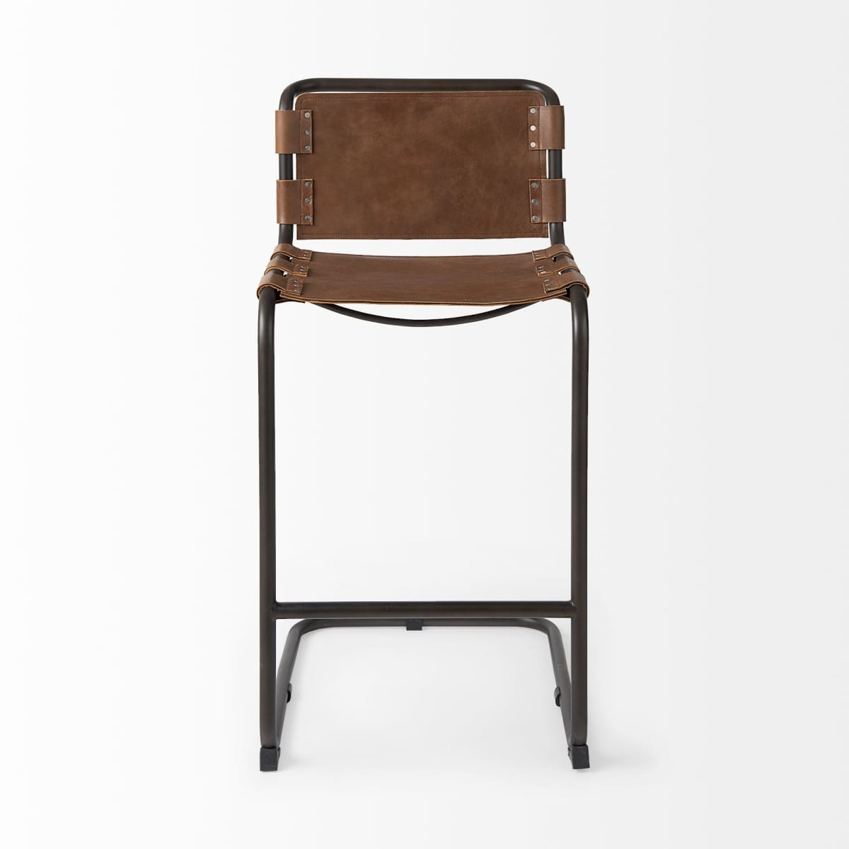 Berbick Bar Counter Stool Brown Leather | Gray Metal | Bar - bar-stools