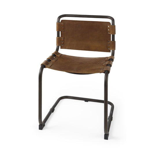 Berbick Dining Chair Brown Leather |Black Metal - dining-chairs