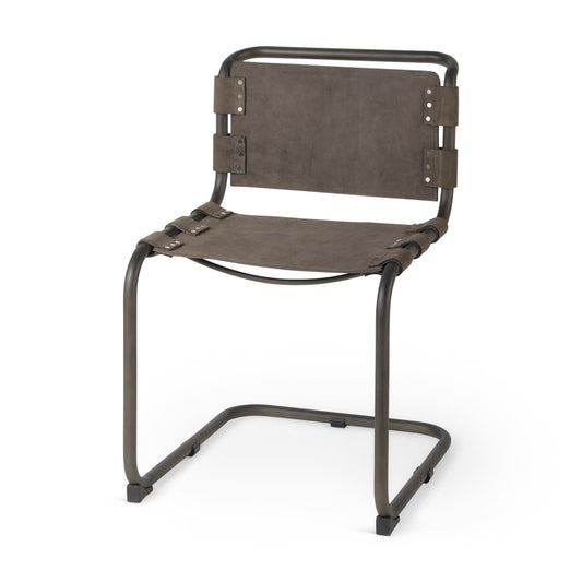 Berbick Dining Chair Brown Seude (Gray Tones)| Black Metal - dining-chairs