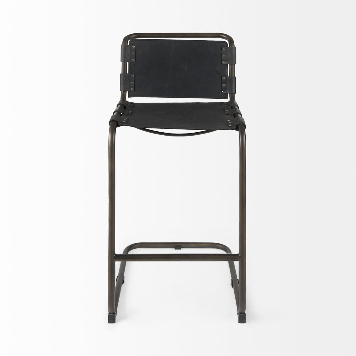 Berbick Leather Seat Bar Counter Stool Black Leather | Gray Metal | Bar - bar-stools