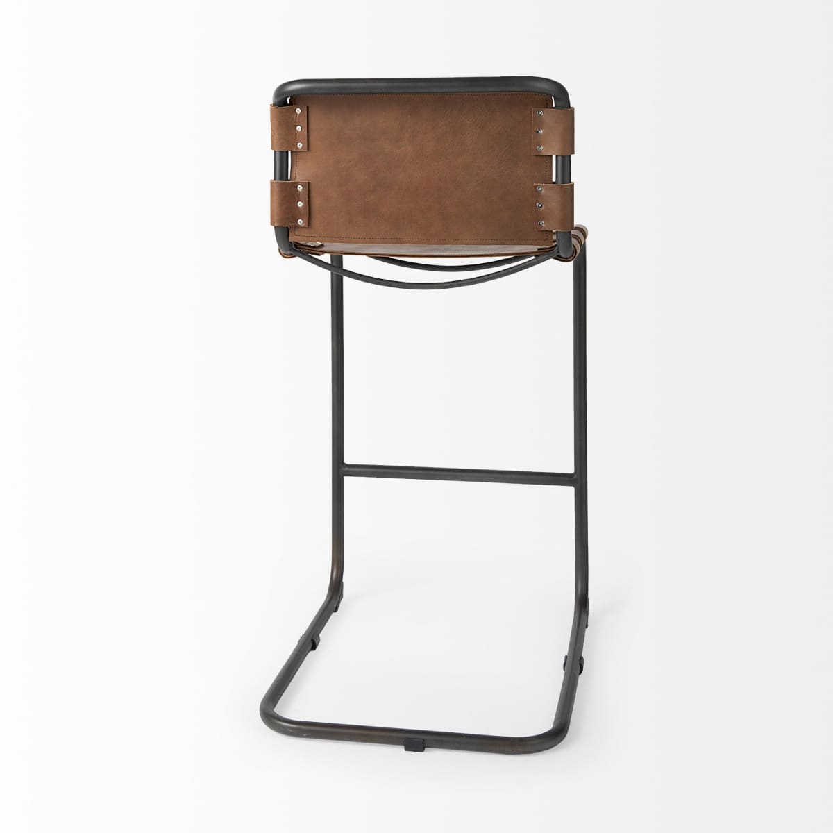 Berbick Leather Seat Bar Counter Stool Brown Leather | Gray Metal | Bar - bar-stools