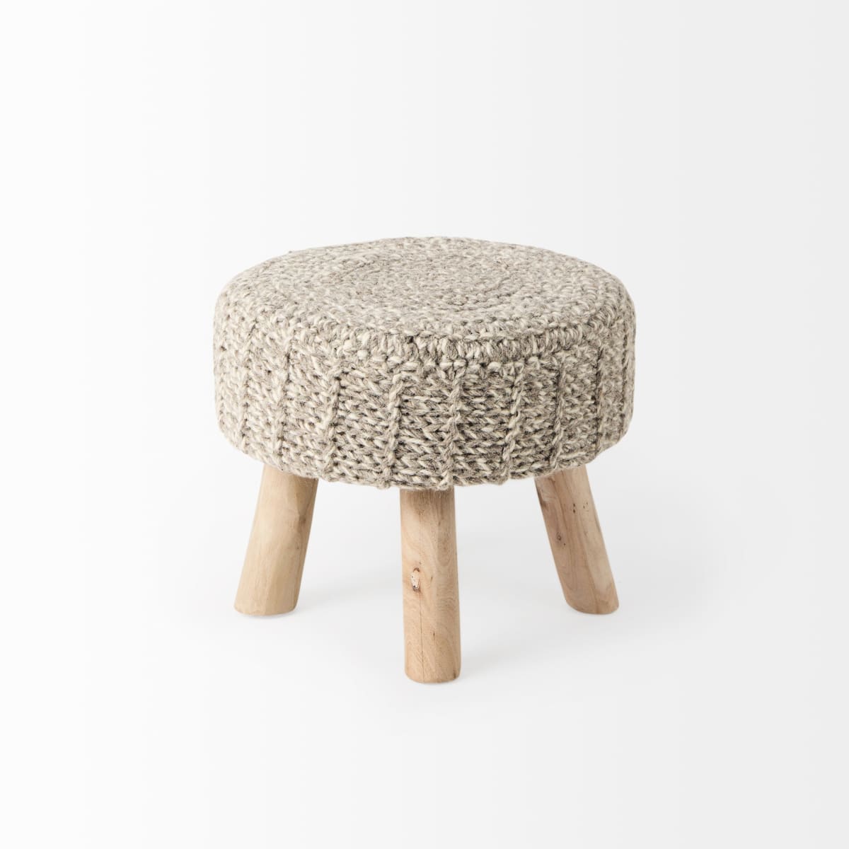 Bina Stool Taupe Wool | Brown Wood | 19L - ottoman-and-poufs