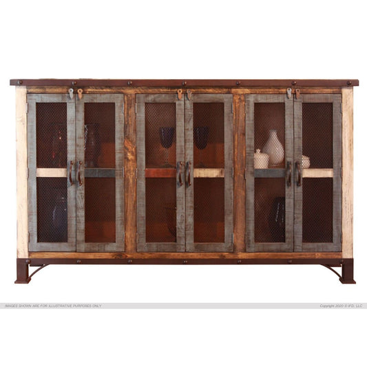 Antique Multicolor 6 Mesh Door Console - 70-3/4 x 15-1/4 x 42-1/4 - accent cabinet