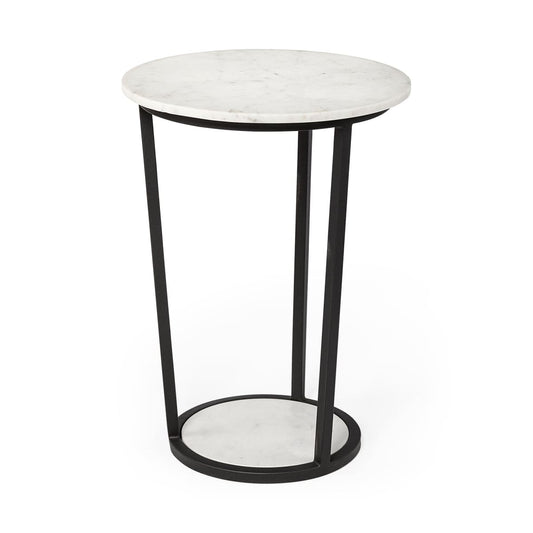 Bombola Accent Table White Marble | Black Metal | 18W - accent-tables