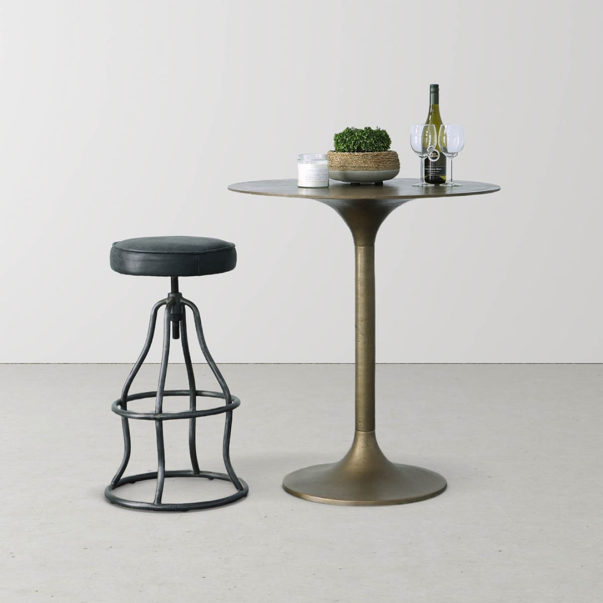 Bowie Bar Stool - Distressed Black Leather - lh-import-stools