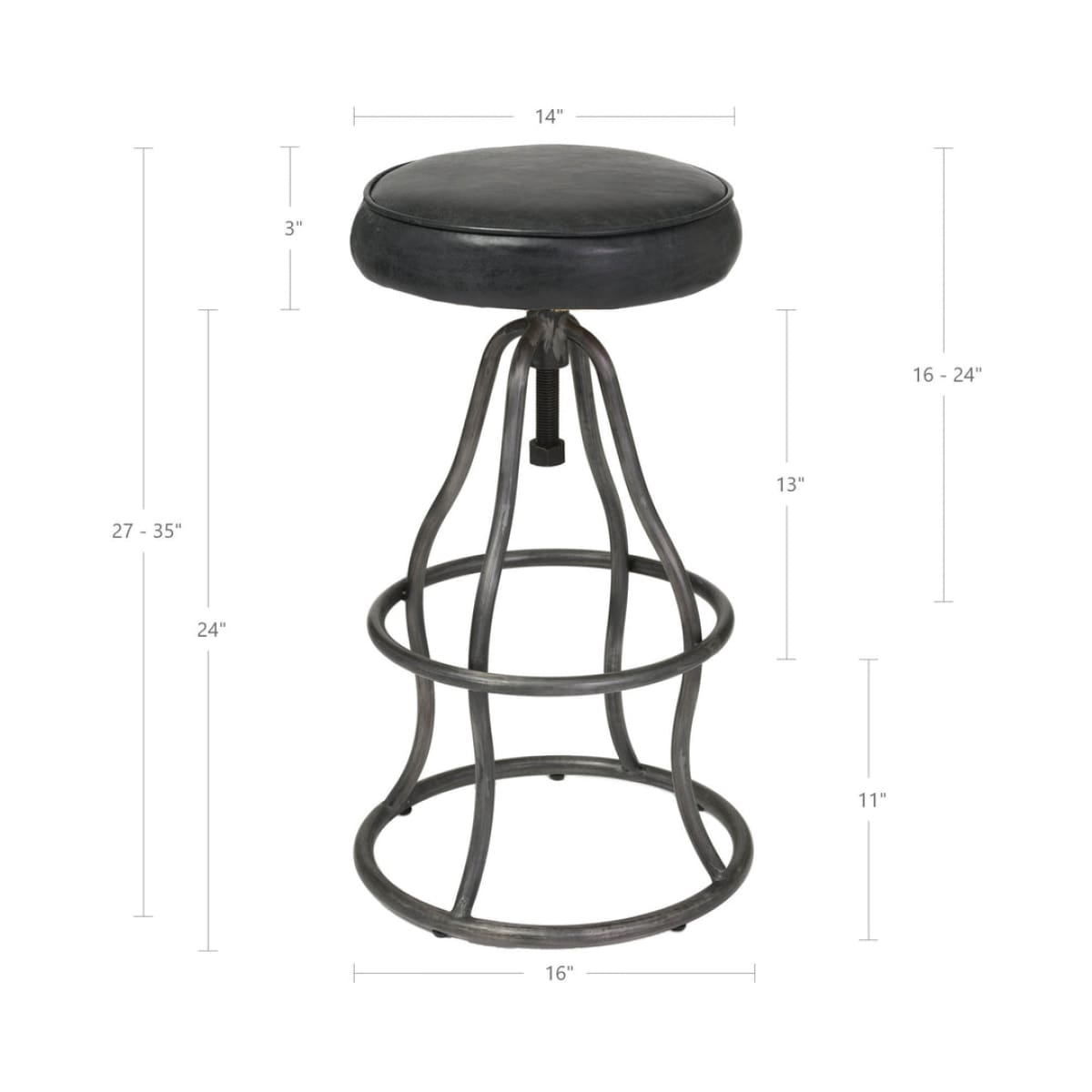 Bowie Bar Stool - Distressed Black Leather - lh-import-stools