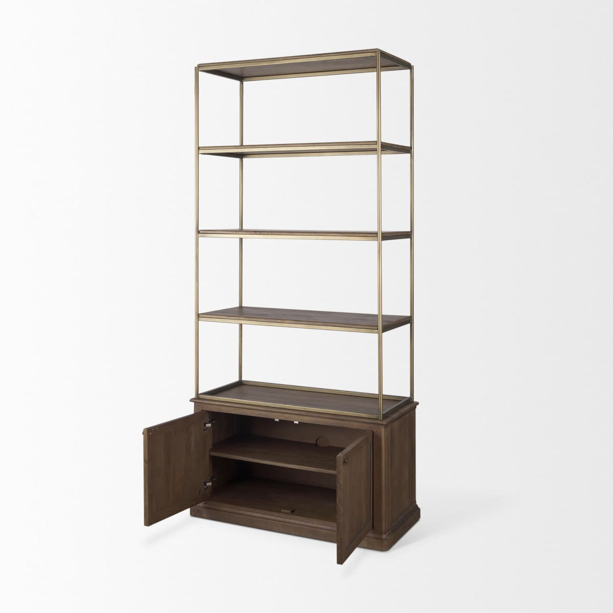 Braxton Shelving Unit Dark Brown | Antiqued Brass | 2 Doors - shelving