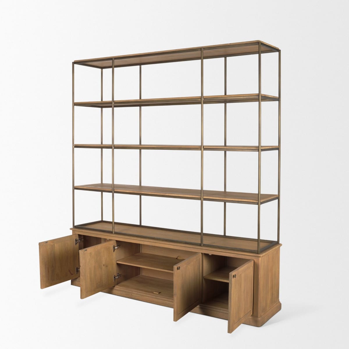 Braxton Shelving Unit Light Brown | Antiqued Brass | 4 Doors - shelving