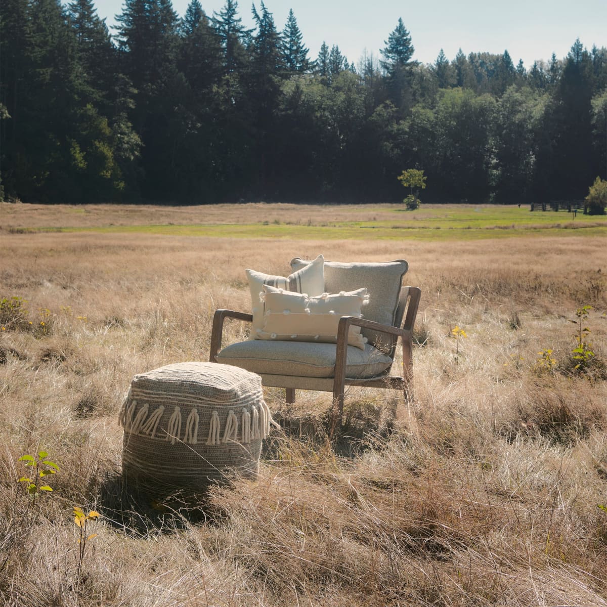 Brayden Accent Chair Beige Fabric | Light Brown Wood - accent-chairs