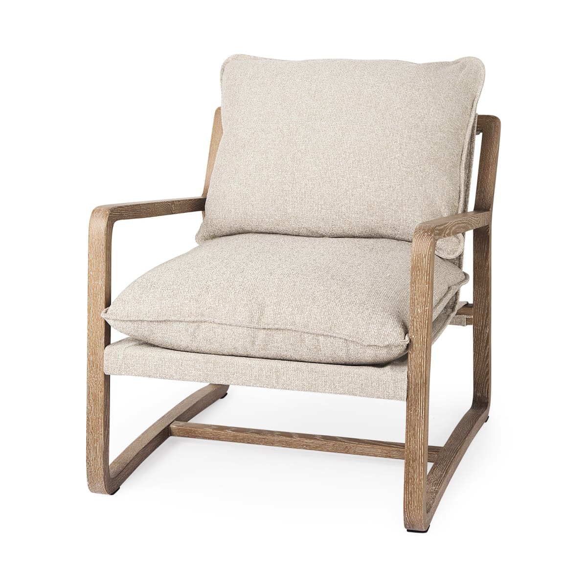 Brayden Accent Chair Beige Fabric | Light Brown Wood - accent-chairs