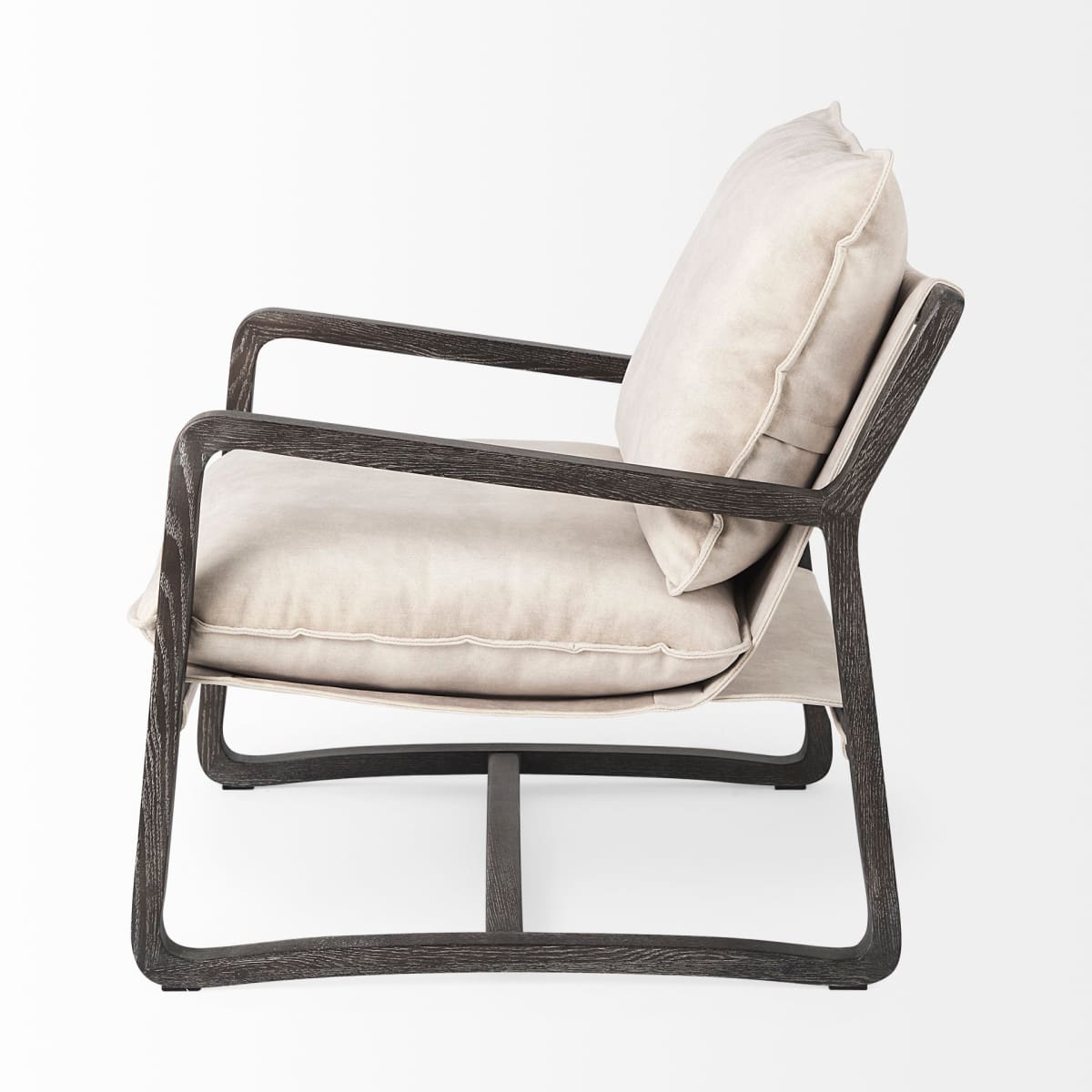 Brayden Accent Chair Cream Fabric | Dark Brown Wood