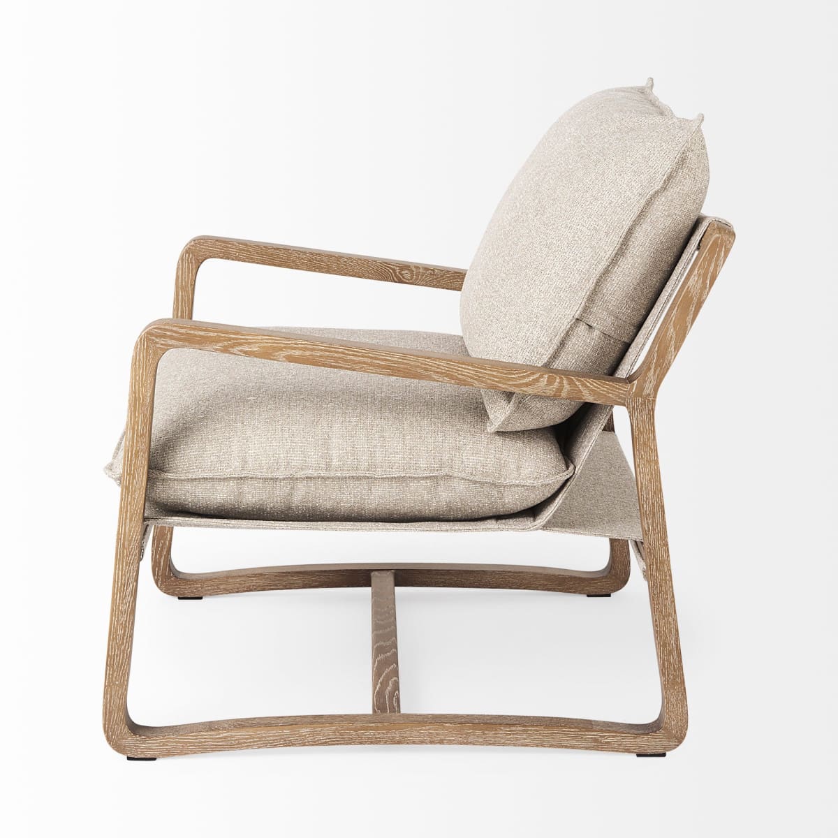Brayden Upholstered Accent Chair Beige Fabric | Light Brown Wood - accent-chairs