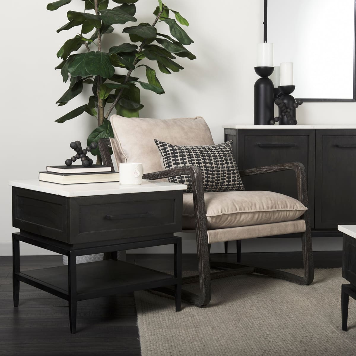Brayden Upholstered Accent Chair Cream Fabric | Dark Brown Wood - accent-chairs