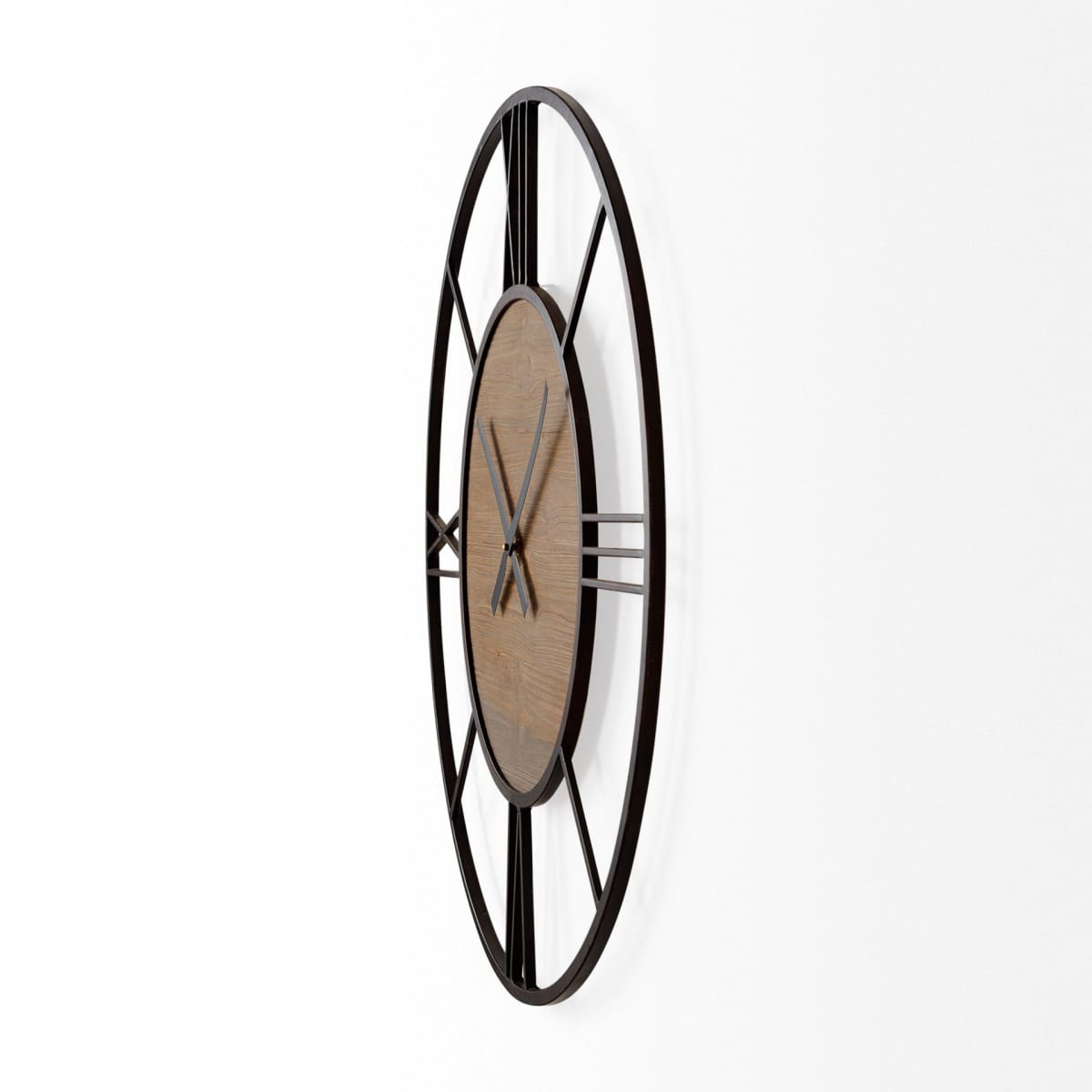 Brielle Wall Clock Black Iron | Brown Wood - wall-clocks