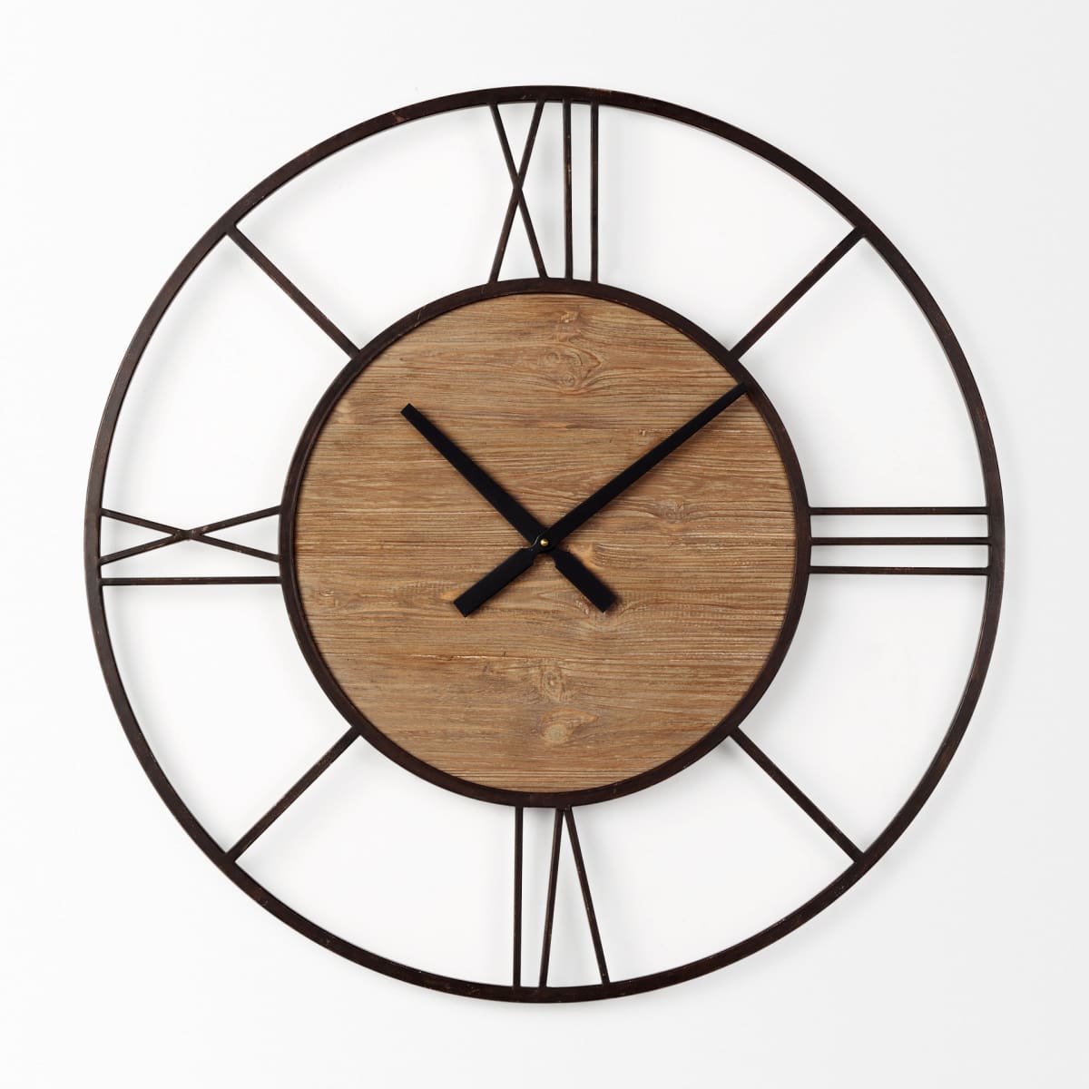 Brielle Wall Clock Black Iron | Brown Wood - wall-clocks