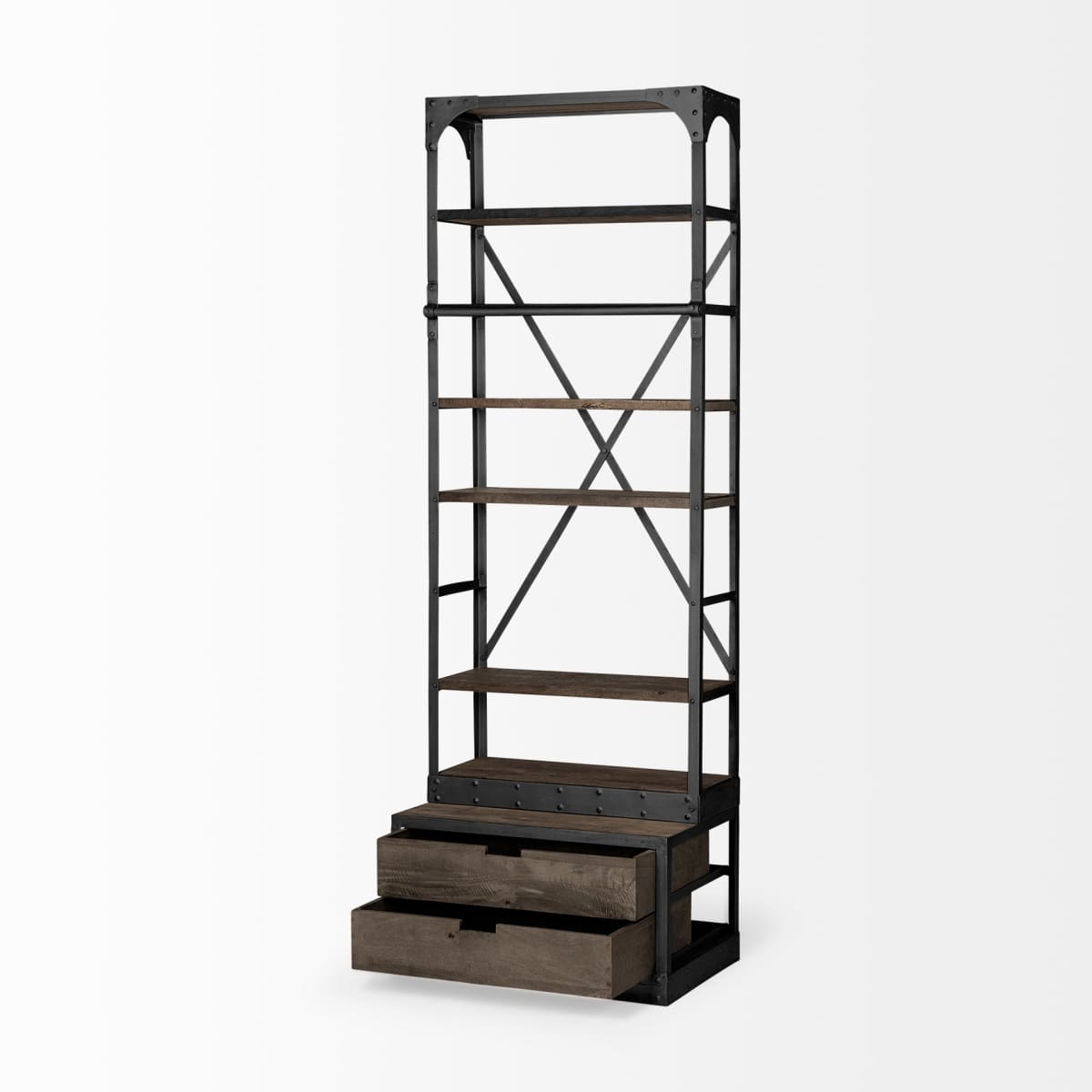 Brodie Shelving Unit Brown Wood | Gun Metal | 32L - shelving