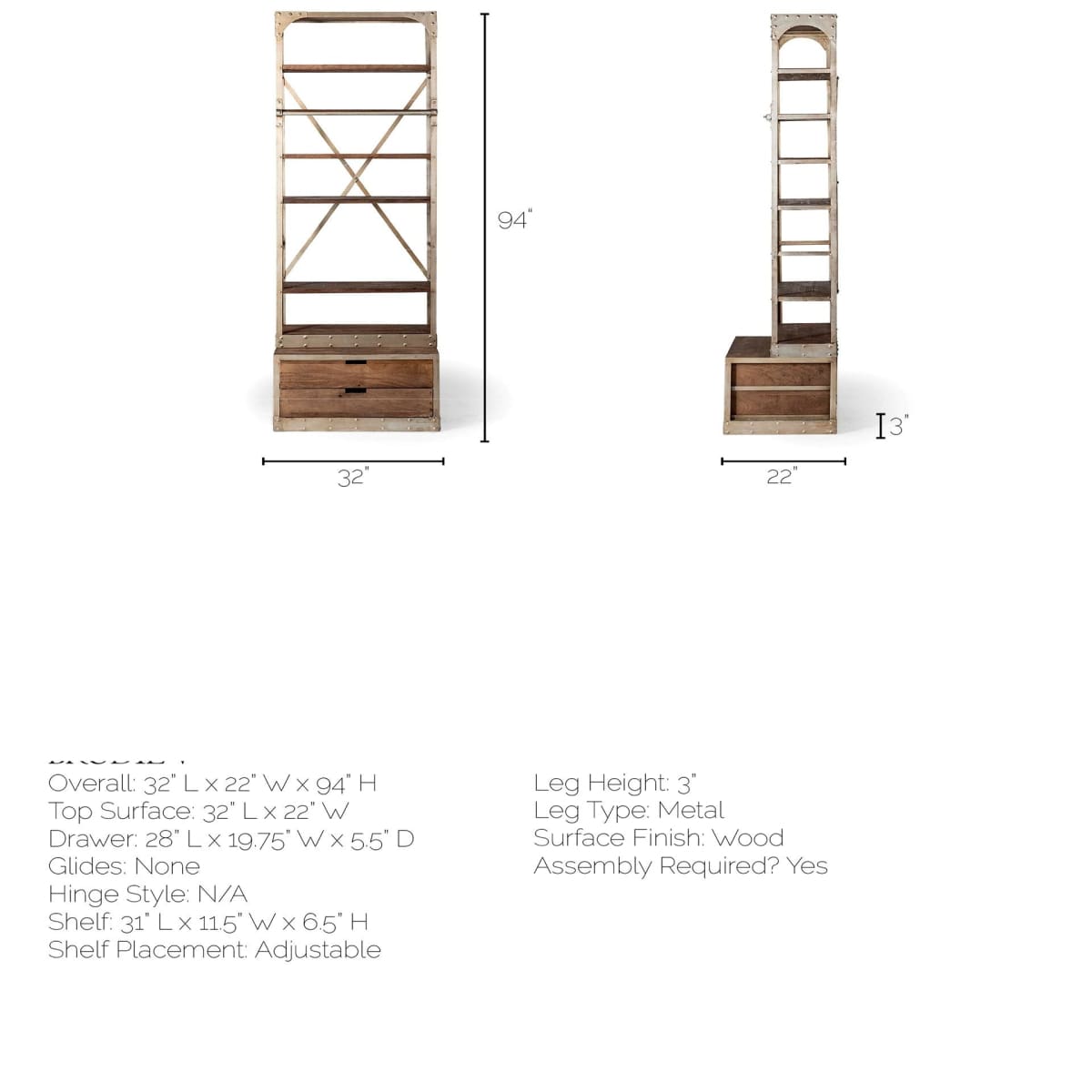 Brodie Shelving Unit Light Brown Wood | Nickel Tone Metal | 32L - shelving