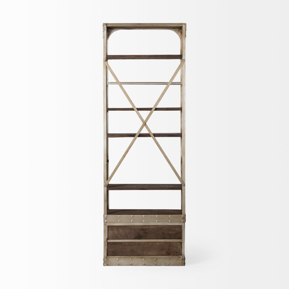 Brodie Shelving Unit Light Brown Wood | Nickel Tone Metal | 32L - shelving