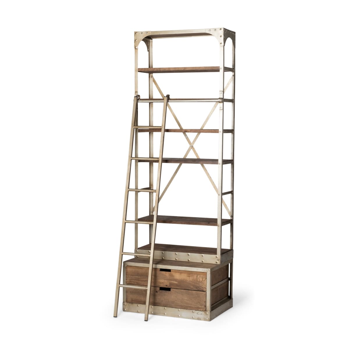 Brodie Shelving Unit Light Brown Wood | Nickel Tone Metal | 32L - shelving